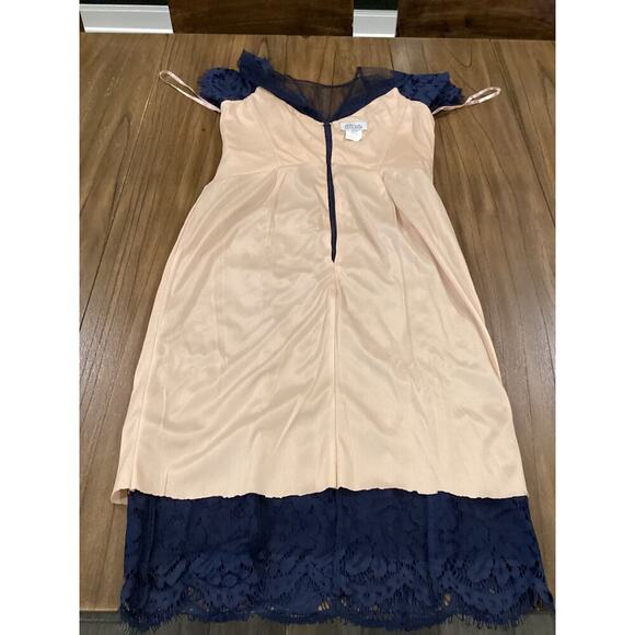 Rene Ruiz illusion Lace Mesh Evening sheath Knee short sleeve Dress Navy Blue 8 - Picture 12 of 14